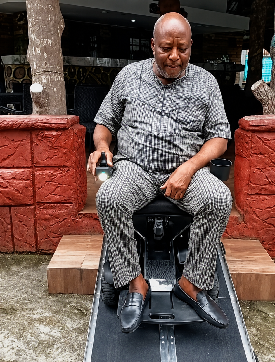 Presentation of motorised wheelchair to Dr. Peter Awoyesuku
